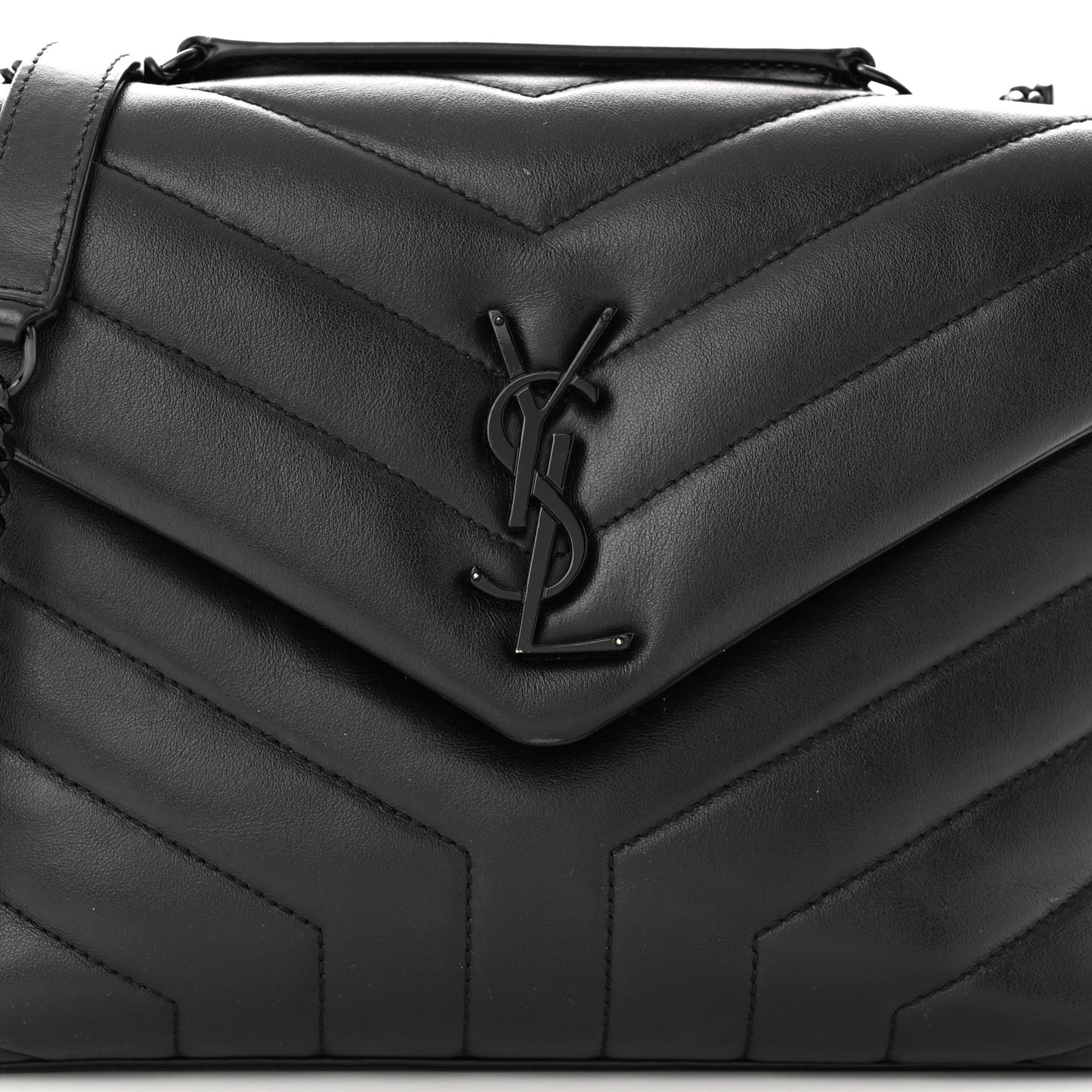 Calfskin Y Quilted Monogram Monochrome Small Loulou Chain Satchel Black