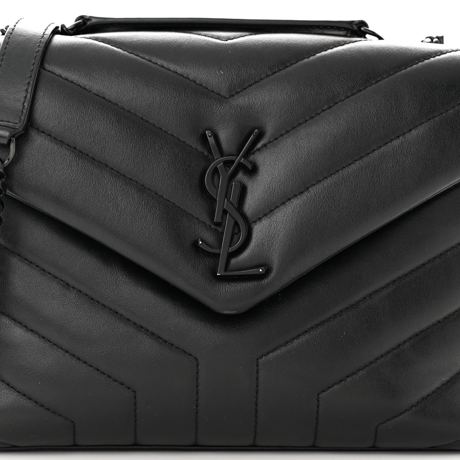 Saint Laurent Calfskin Y Quilted Monogram Monochrome Small Loulou Chain Satchel Black 9 of 11