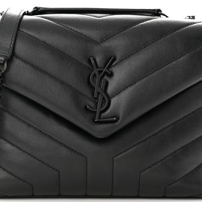 Saint Laurent Calfskin Y Quilted Monogram Monochrome Small Loulou Chain Satchel Black 9 of 11