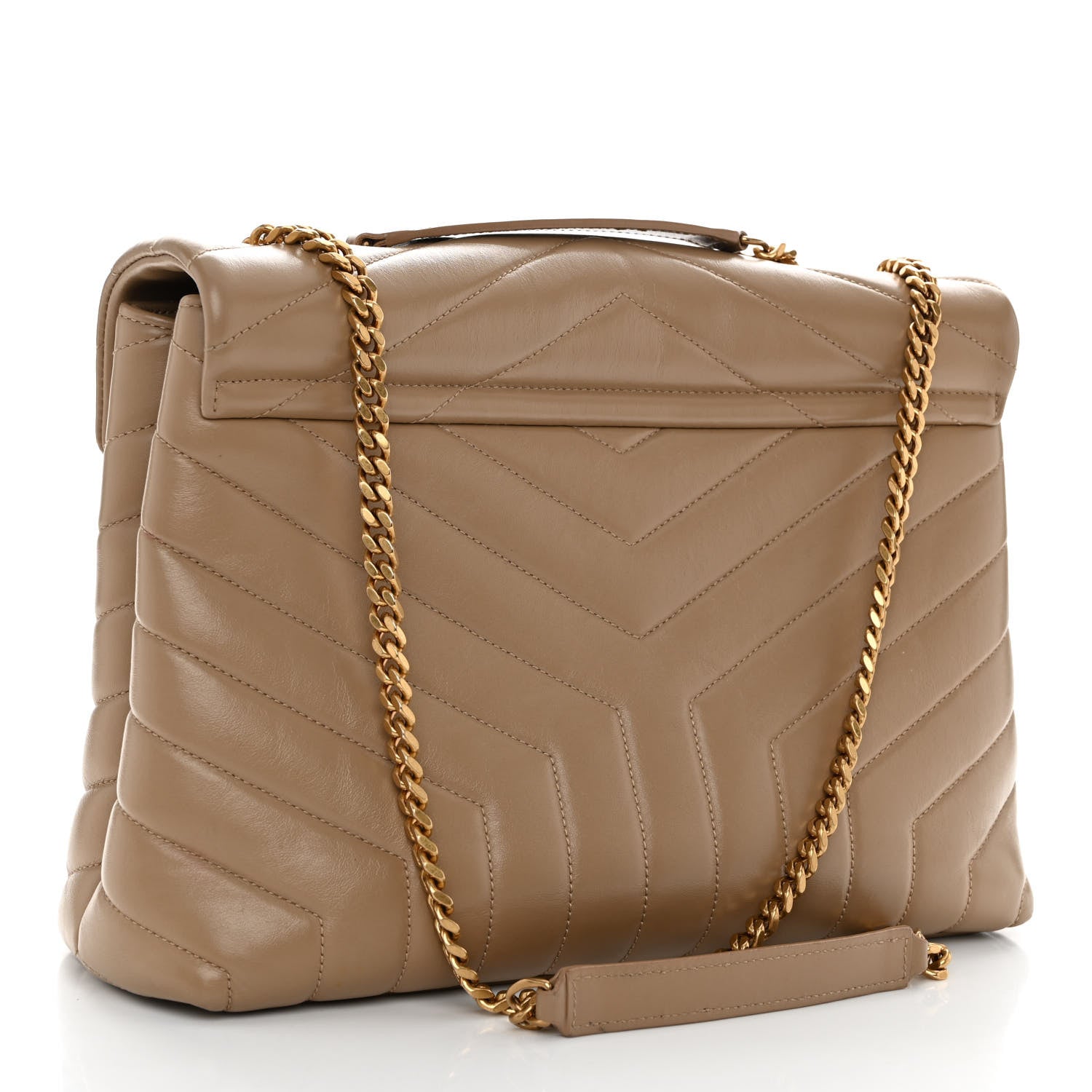Saint Laurent Calfskin Y Quilted Monogram Medium Loulou Chain Satchel Dark Latte 3 of 11
