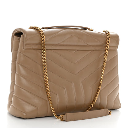 Saint Laurent Calfskin Y Quilted Monogram Medium Loulou Chain Satchel Dark Latte 3 of 11