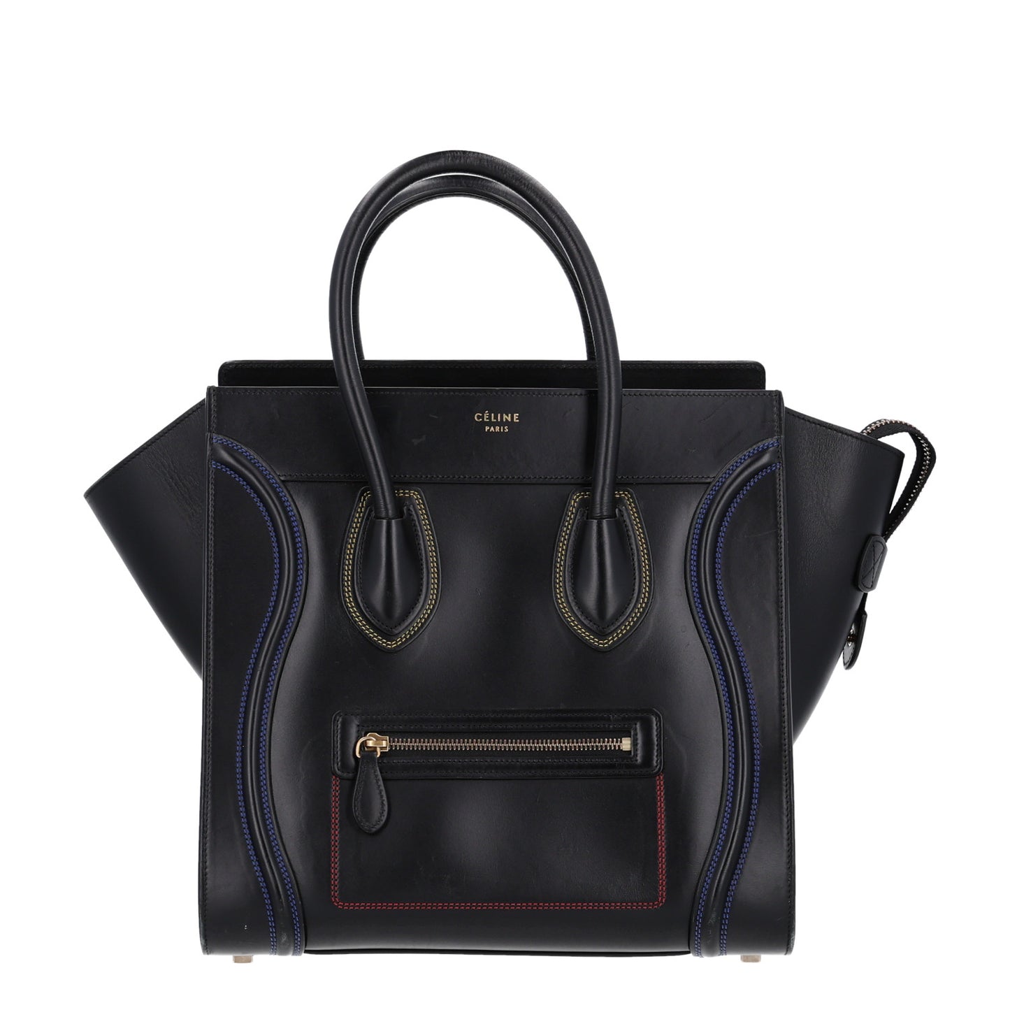 Smooth Calfskin Multicolor Double Stitching Micro Luggage Black