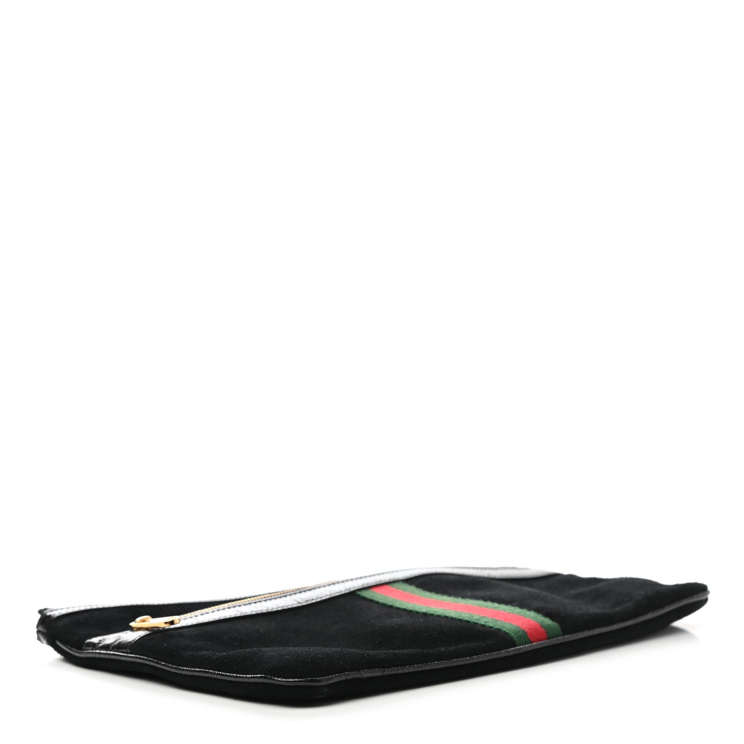 Gucci Suede Patent Large Ophidia Pouch Clutch Black 4 of 7