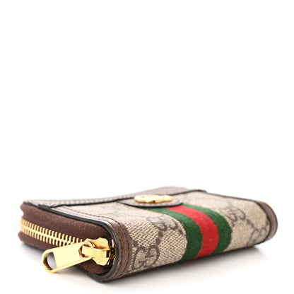 Gucci GG Supreme Monogram Textured Dollar Calfskin Web Ophidia Zip Around Card Case Wallet Beige Ebony New Acero 4 of 7