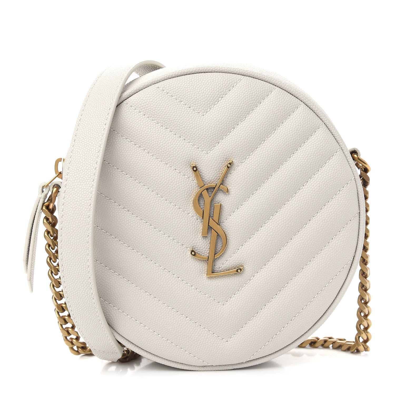 Saint Laurent Grain De Poudre Matelasse Chevron Quilted Round Vinyle Camera Bag Crema Soft 1 of 8