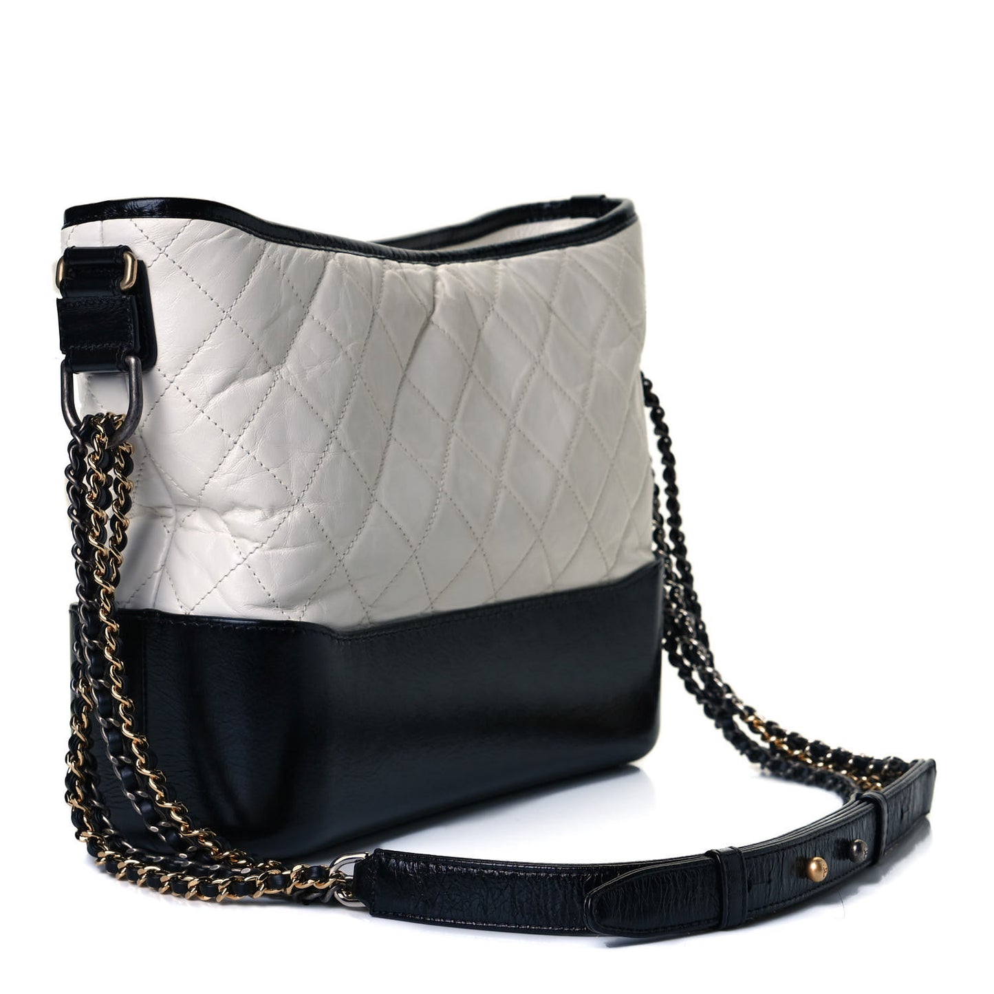 Aged Calfskin Quilted Medium Gabrielle Hobo Black White