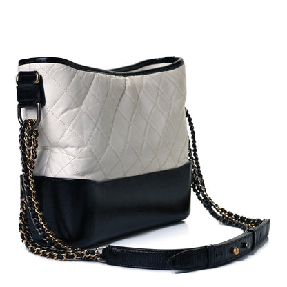 Chanel Aged Calfskin Quilted Medium Gabrielle Hobo Black White 3 of 15