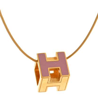 Hermes Gold Lacquered Cage d'H Pendant Necklace Rose Dragee 4 of 8