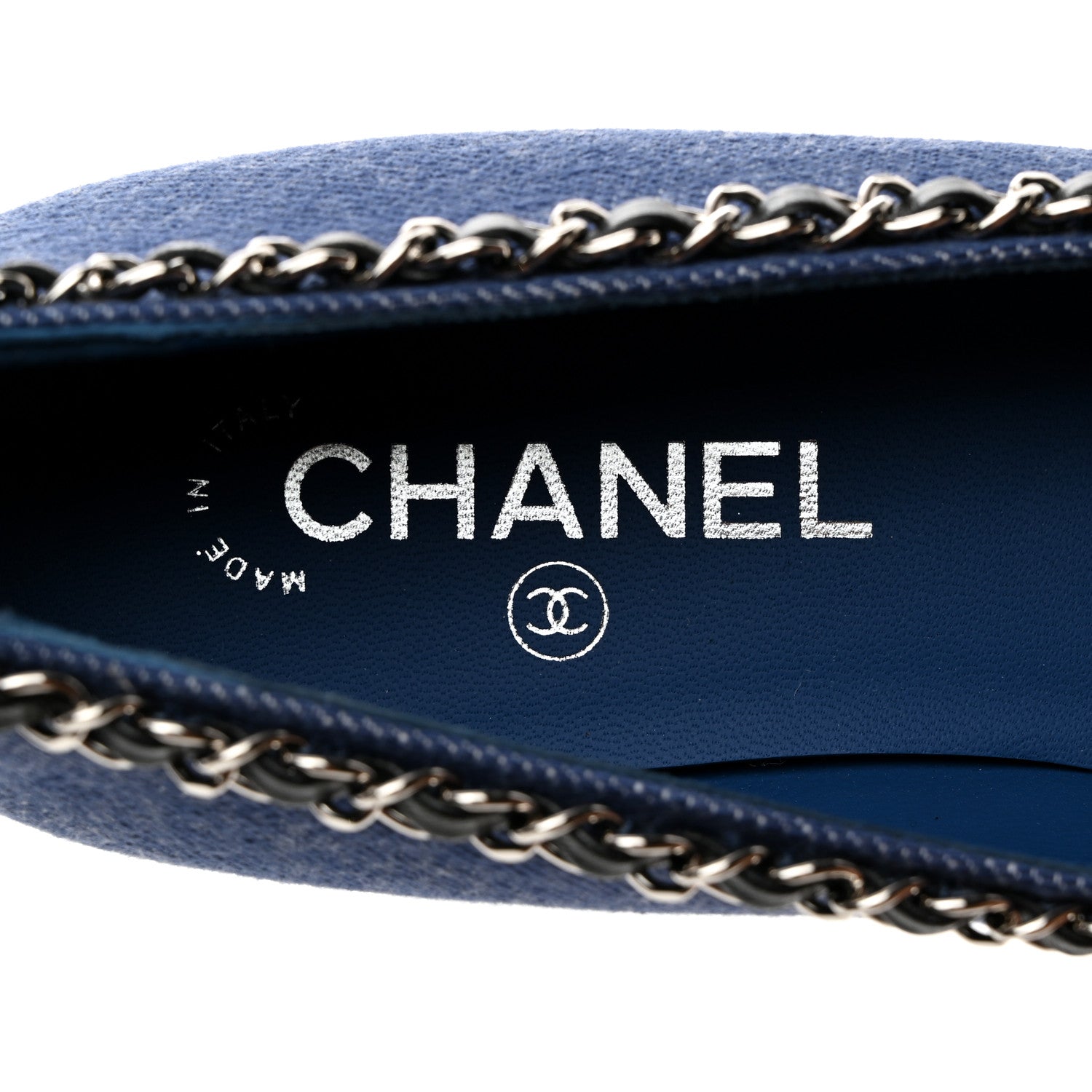 Chanel Fabric Grosgrain Chain Cap Toe Flats 39 Blue Black 6 of 9