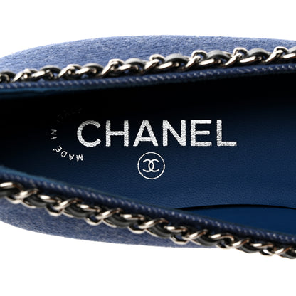 Chanel Fabric Grosgrain Chain Cap Toe Flats 39 Blue Black 6 of 9
