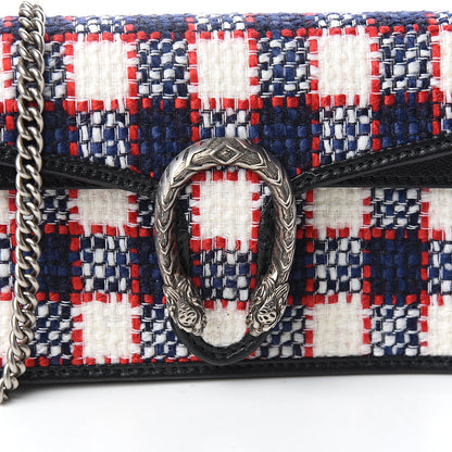 Gucci Vintage Tweed Check Super Mini Dionysus Shoulder Bag White Hibiscus Red Marine 8 of 9