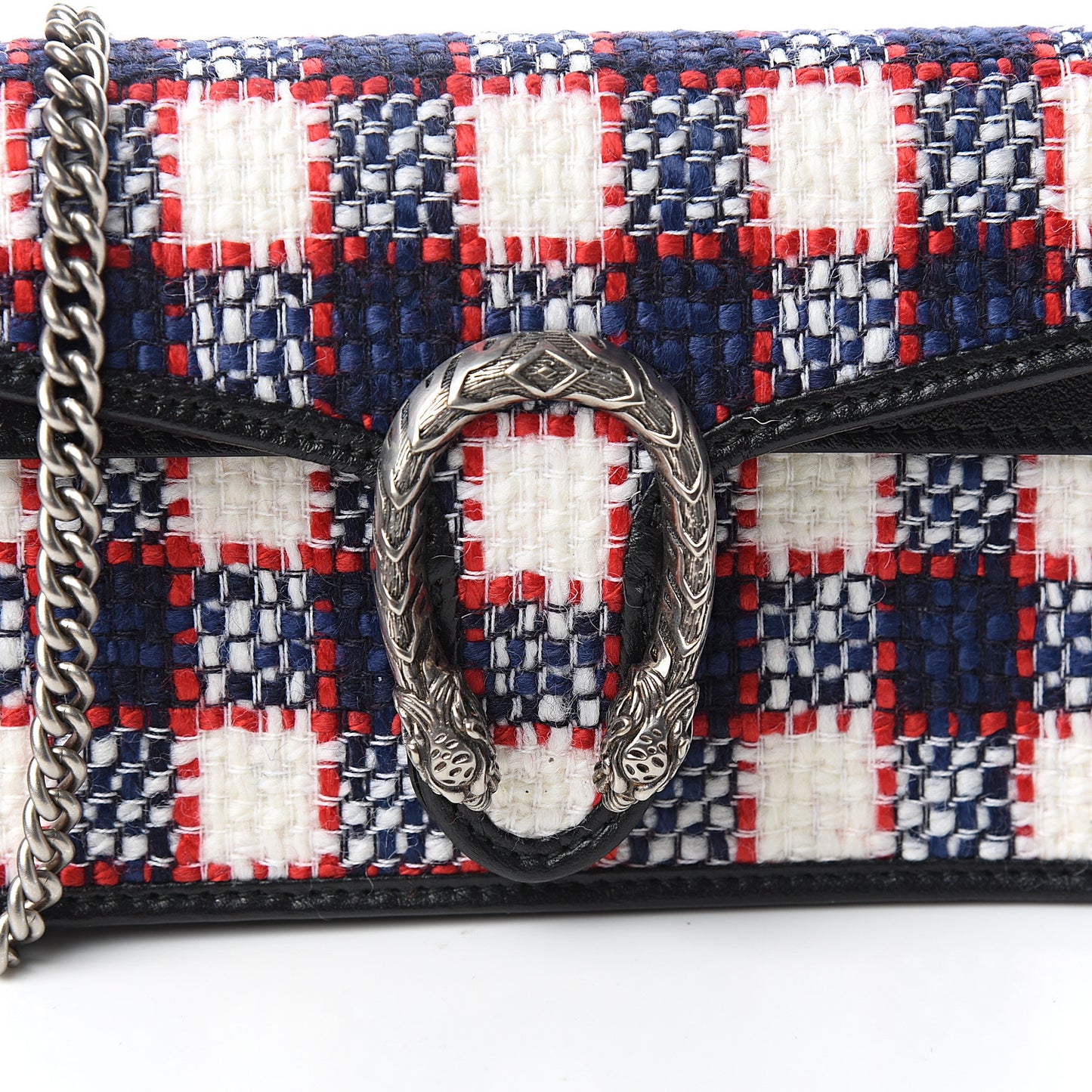 Vintage Tweed Check Super Mini Dionysus Shoulder Bag White Hibiscus Red Marine