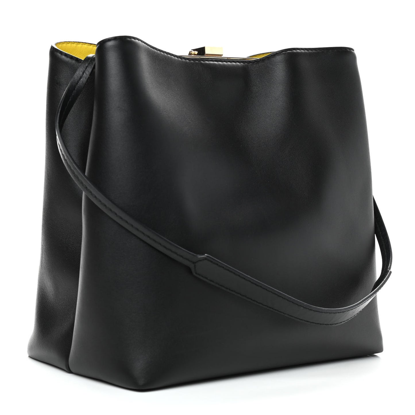 Nappa Frame Bucket Bag Black Yellow