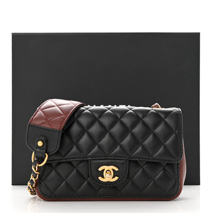 Chanel Calfskin Quilted Small Strap Into Flap Bag Black Burgundy 11 of 11