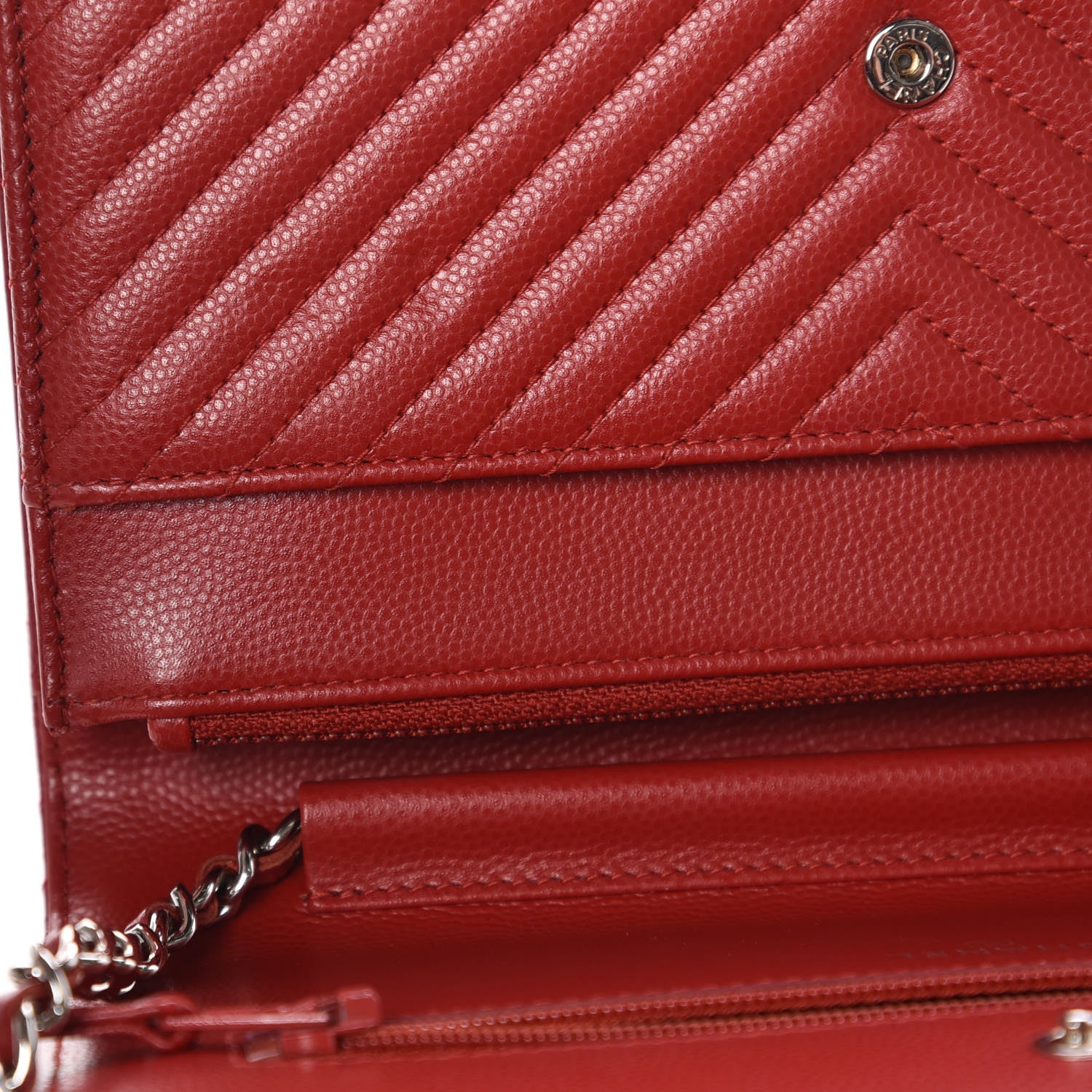 Chanel Caviar Chevron Quilted Wallet On Chain WOC Red 13 of 13