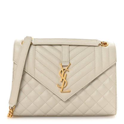 Saint Laurent Grain De Poudre Textured Mixed Matelasse Medium Triquilt Monogram Satchel Crema Soft 1 of 9