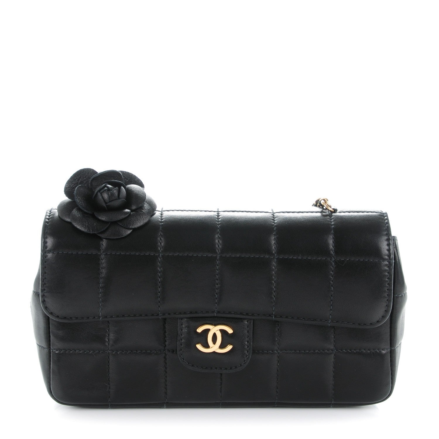 Chanel Lambskin Quilted Mini Chocolate Bar Camellia Flap Black 1 of 7