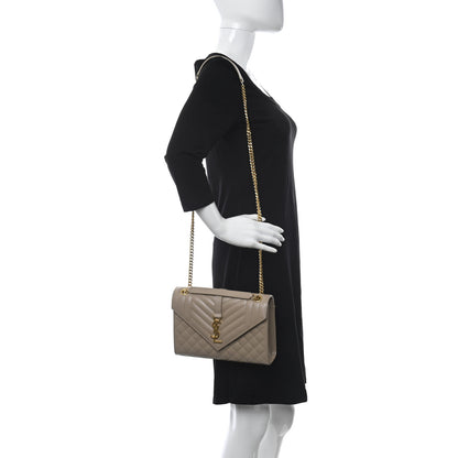 Saint Laurent Grain De Poudre Textured Mixed Matelasse Medium Triquilt Monogram Satchel Dark Beige 2 of 9
