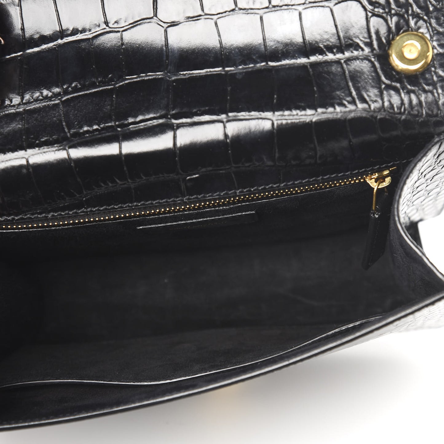 Calfskin Crocodile Embossed Carre Satchel Black