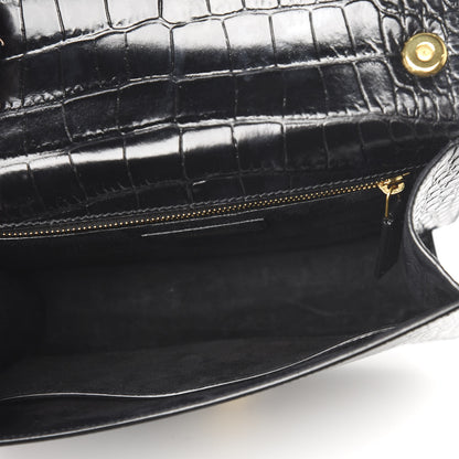 Saint Laurent Calfskin Crocodile Embossed Carre Satchel Black 5 of 9