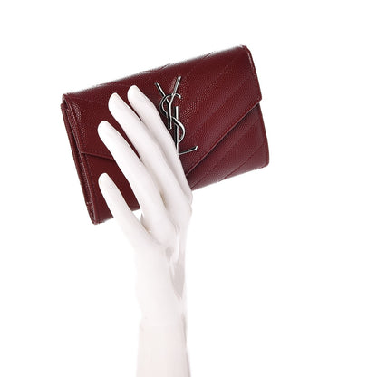 Saint Laurent Grain De Poudre Matelasse Chevron Small Monogram Envelope Wallet Palissandre 2 of 7