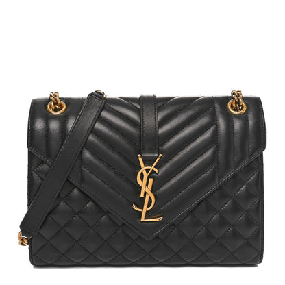 Saint Laurent Lambskin Mixed Matelasse Triquilt Medium Monogram Satchel Black 1 of 10