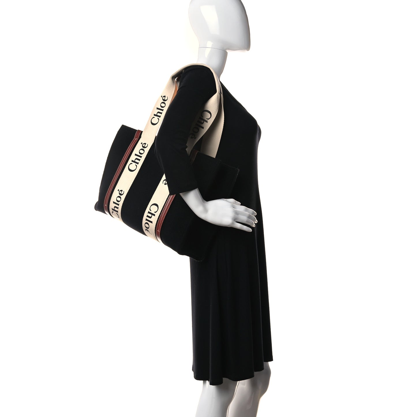 Felt Calfskin Medium Woody Ribbon Tote Black