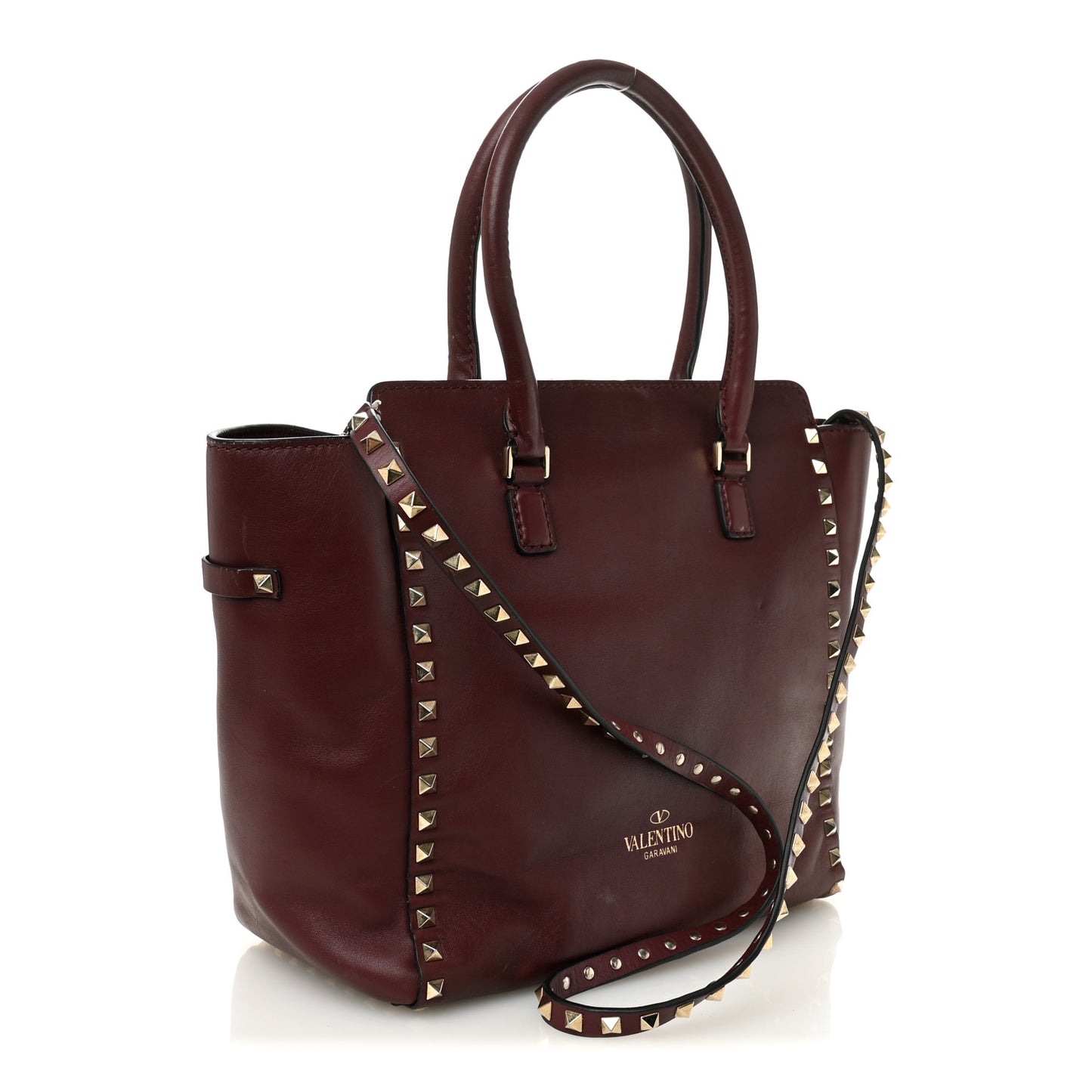 Vitello Rockstud Double Handle Tote Rubin