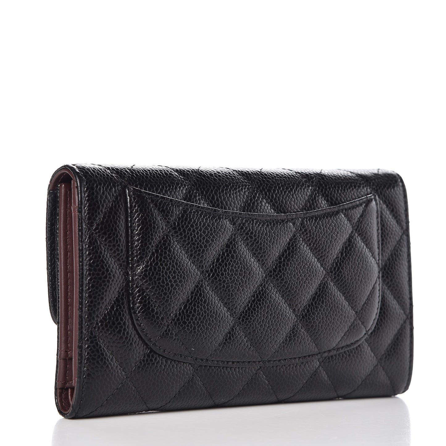 Caviar Quilted Long Flap Wallet Black