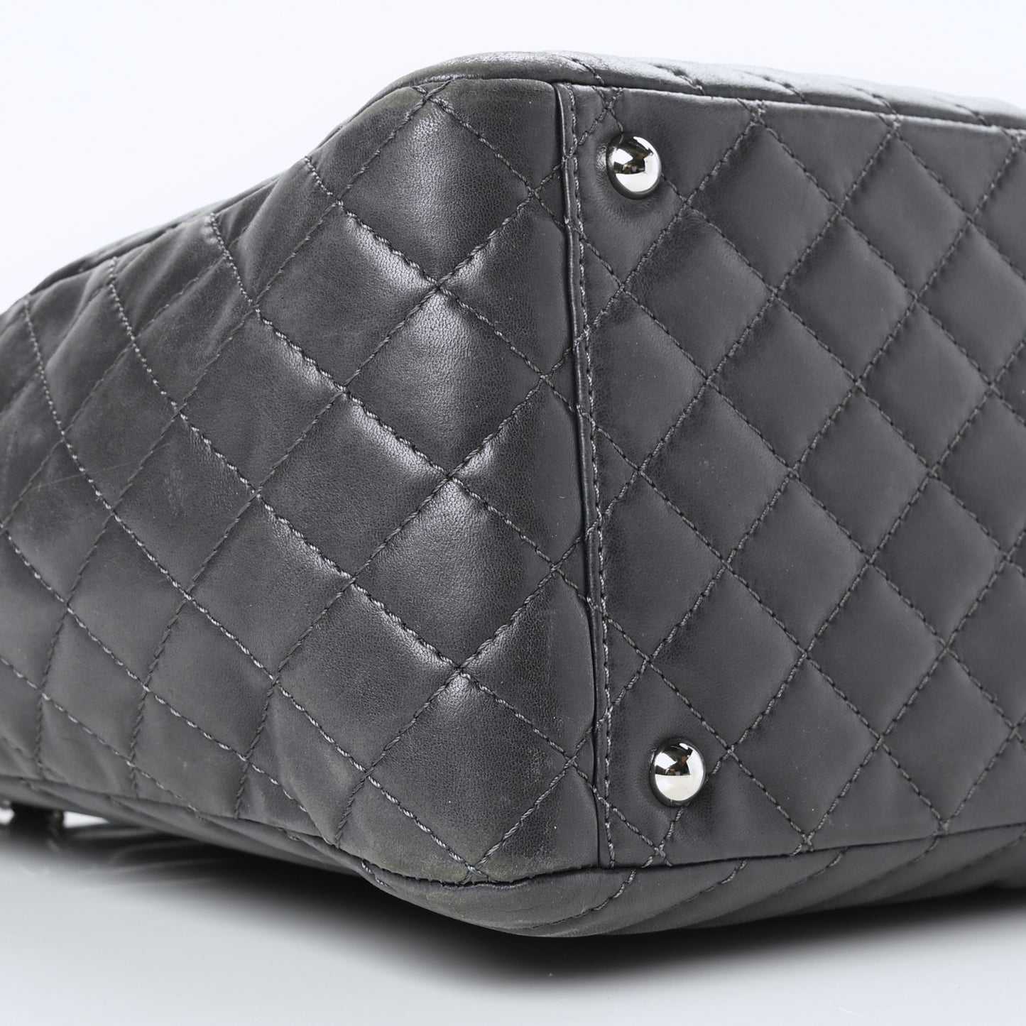 Lambskin Surpique Chevron Quilted Tote Dark Grey