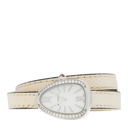 Bulgari Stainless Steel Lizard Diamond Bezel Mother of Pearl 27mm Serpenti Double Wrap Quartz Watch 2 of 4