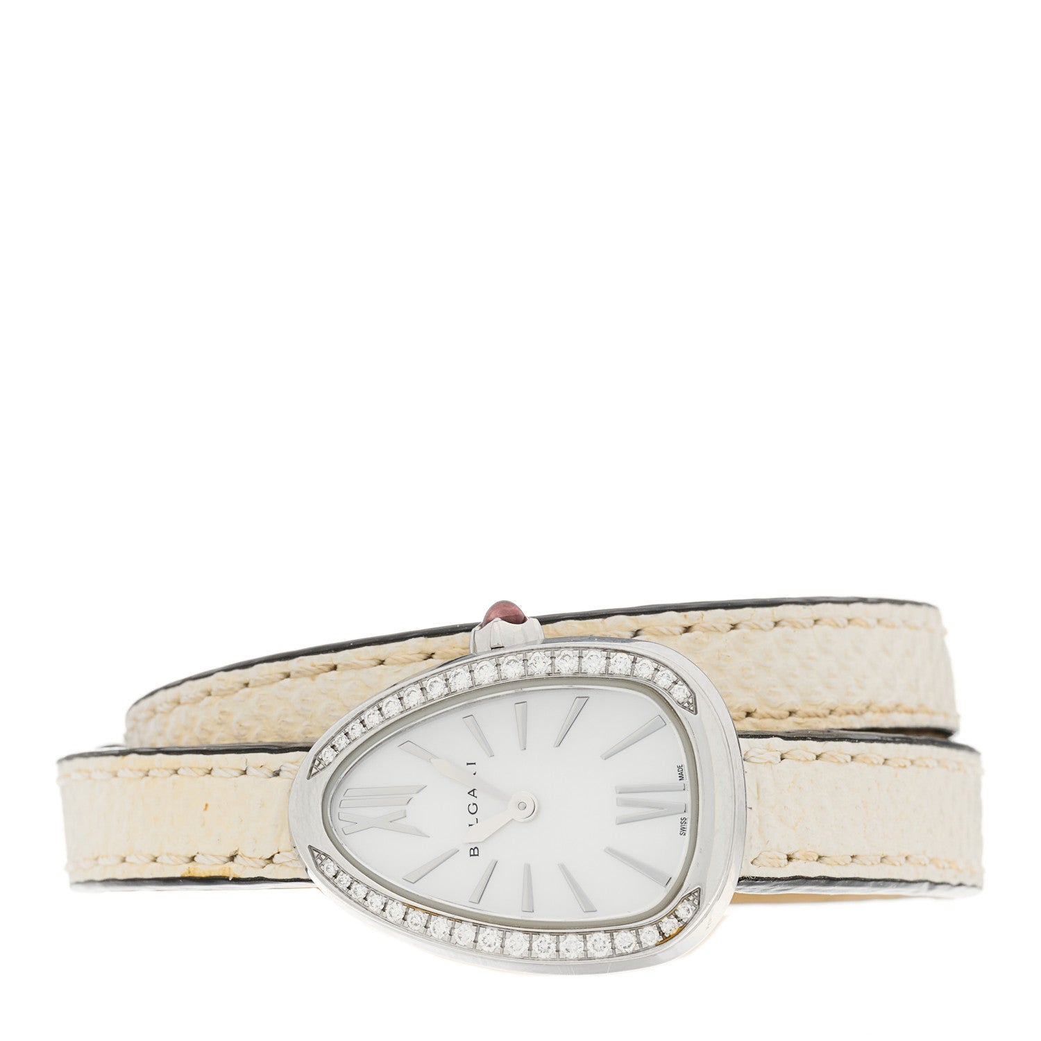 Bulgari Stainless Steel Lizard Diamond Bezel Mother of Pearl 27mm Serpenti Double Wrap Quartz Watch 2 of 5