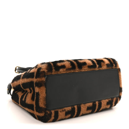 Fendi Shearling Nappa Macro FF 1974 Mini Peekaboo Iconic Satchel Tobacco Black 4 of 9
