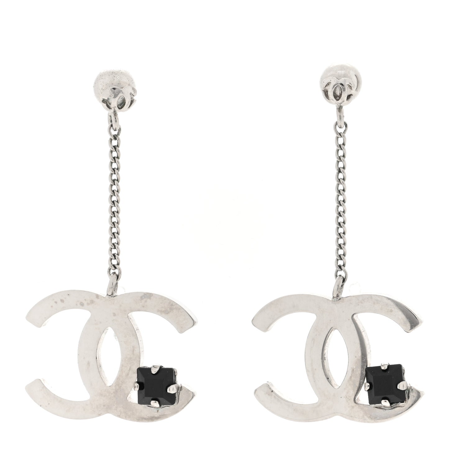 Crystal CC Dangle Earrings Silver Black
