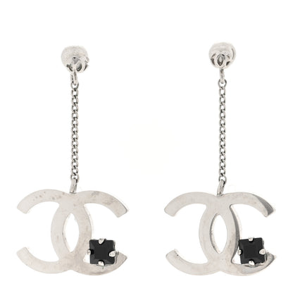 Chanel Crystal CC Dangle Earrings Silver Black 1 of 4