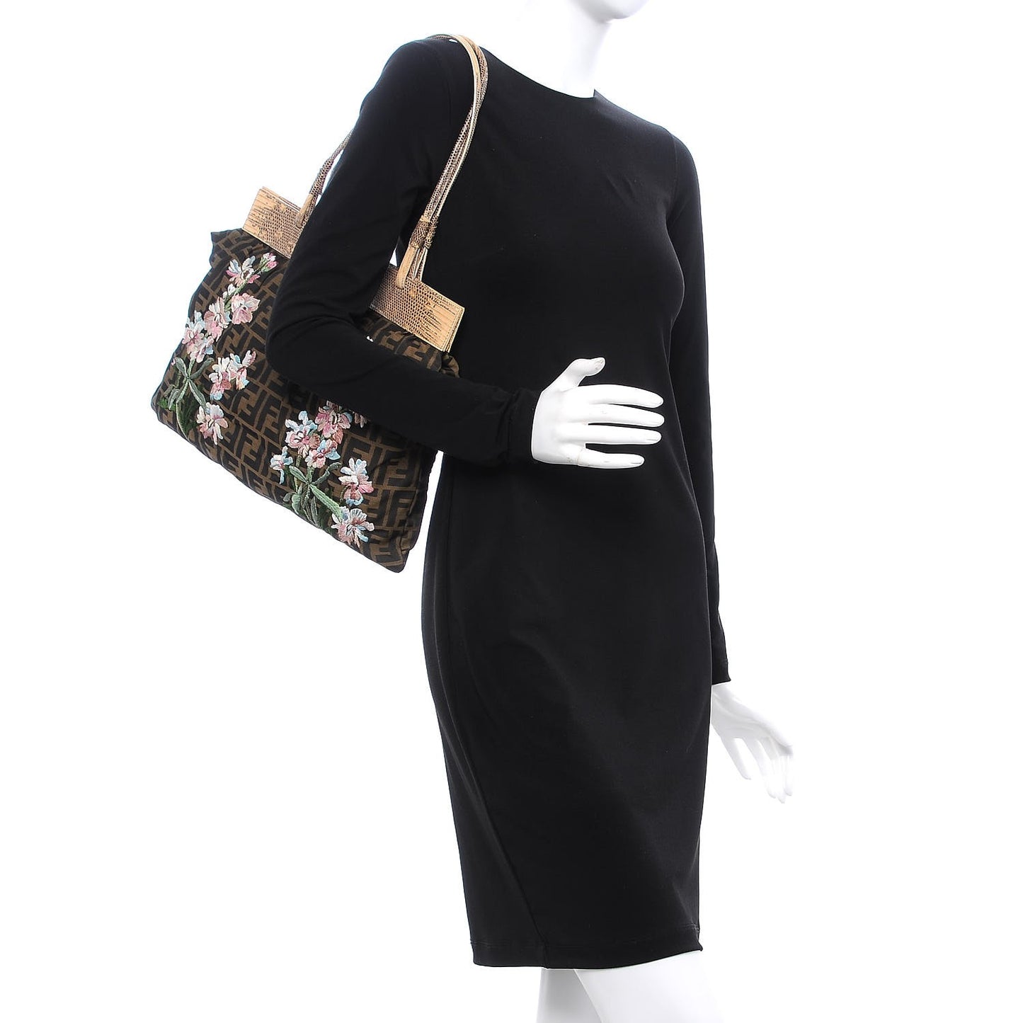 Zucca Embroidered Lizard Trim Bag Tobacco
