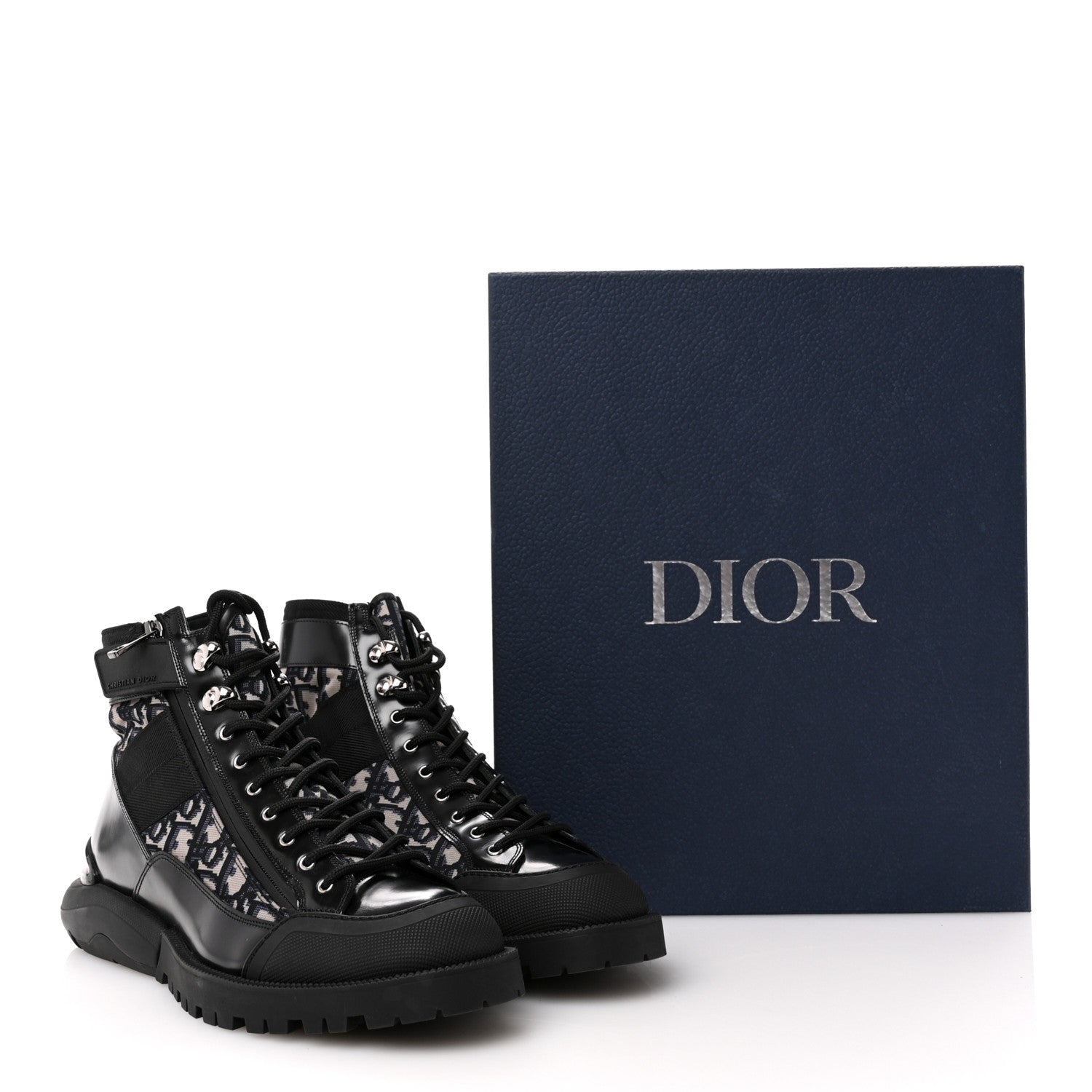 Christian Dior Oblique Polished Calfskin Mens Combat Ankle Boots 42 Beige Black 10 of 10