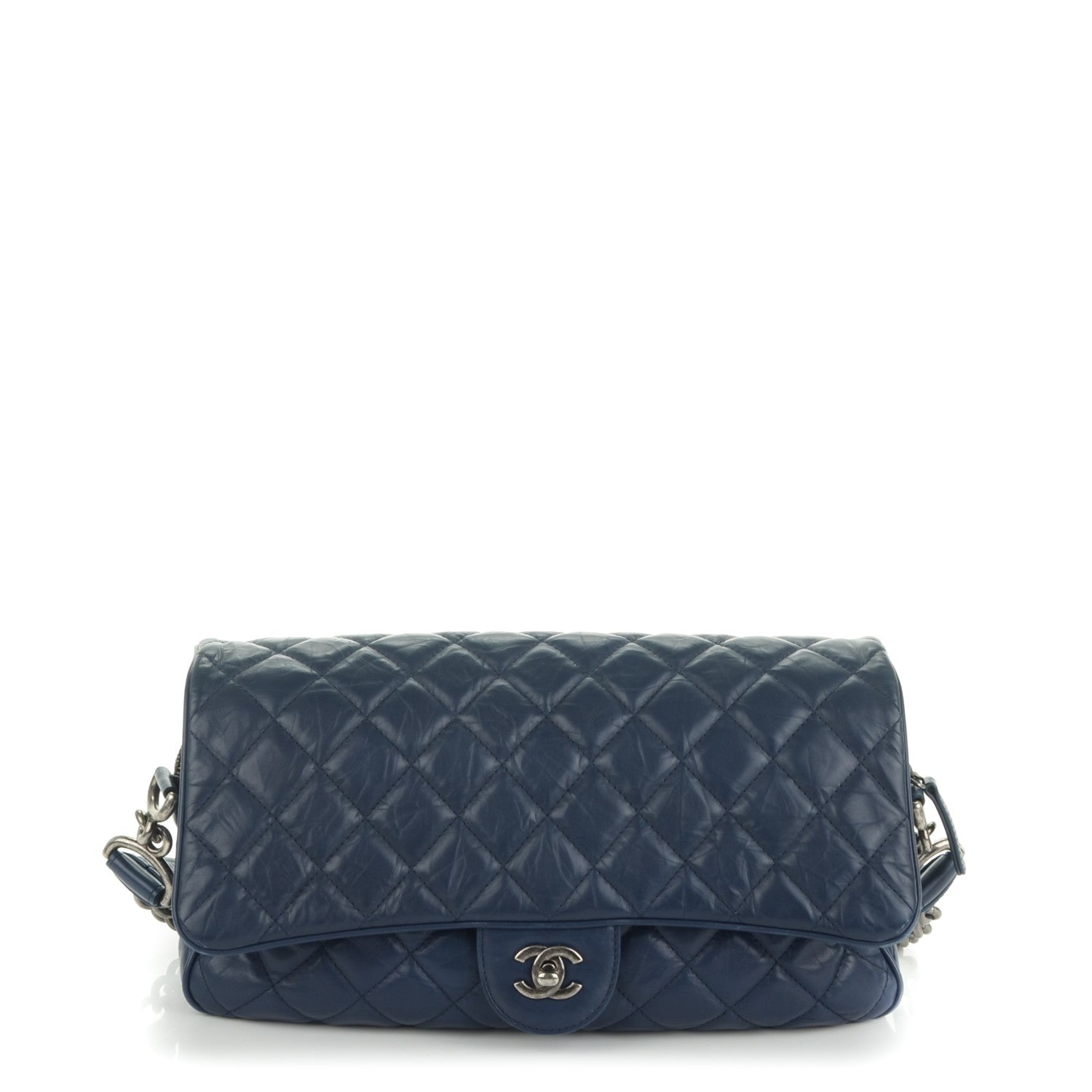 Chanel Crumpled Calfskin Quilted Medium Casual Rock Flap Navy 1 of 7