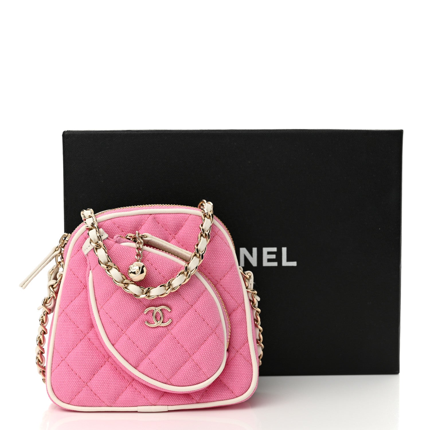 Chanel Canvas Calfskin Tennis Racket Clutch With Chain Pink White 11 of 11