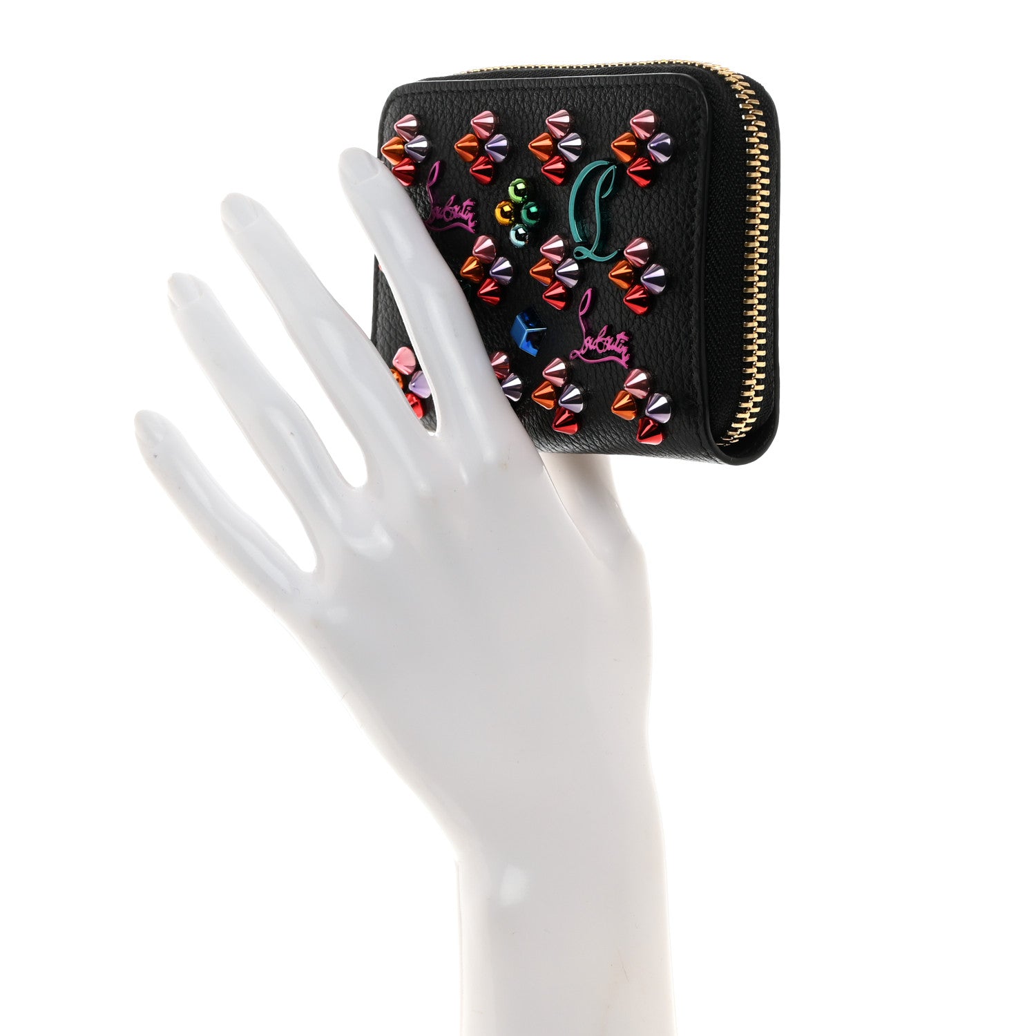 Christian Louboutin Calfskin Loubinthesky Panettone Coin Purse Black Multicolor 2 of 9