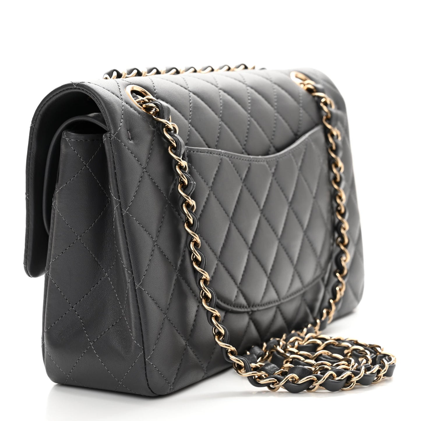 Caviar Quilted Medium Double Flap Dark Grey