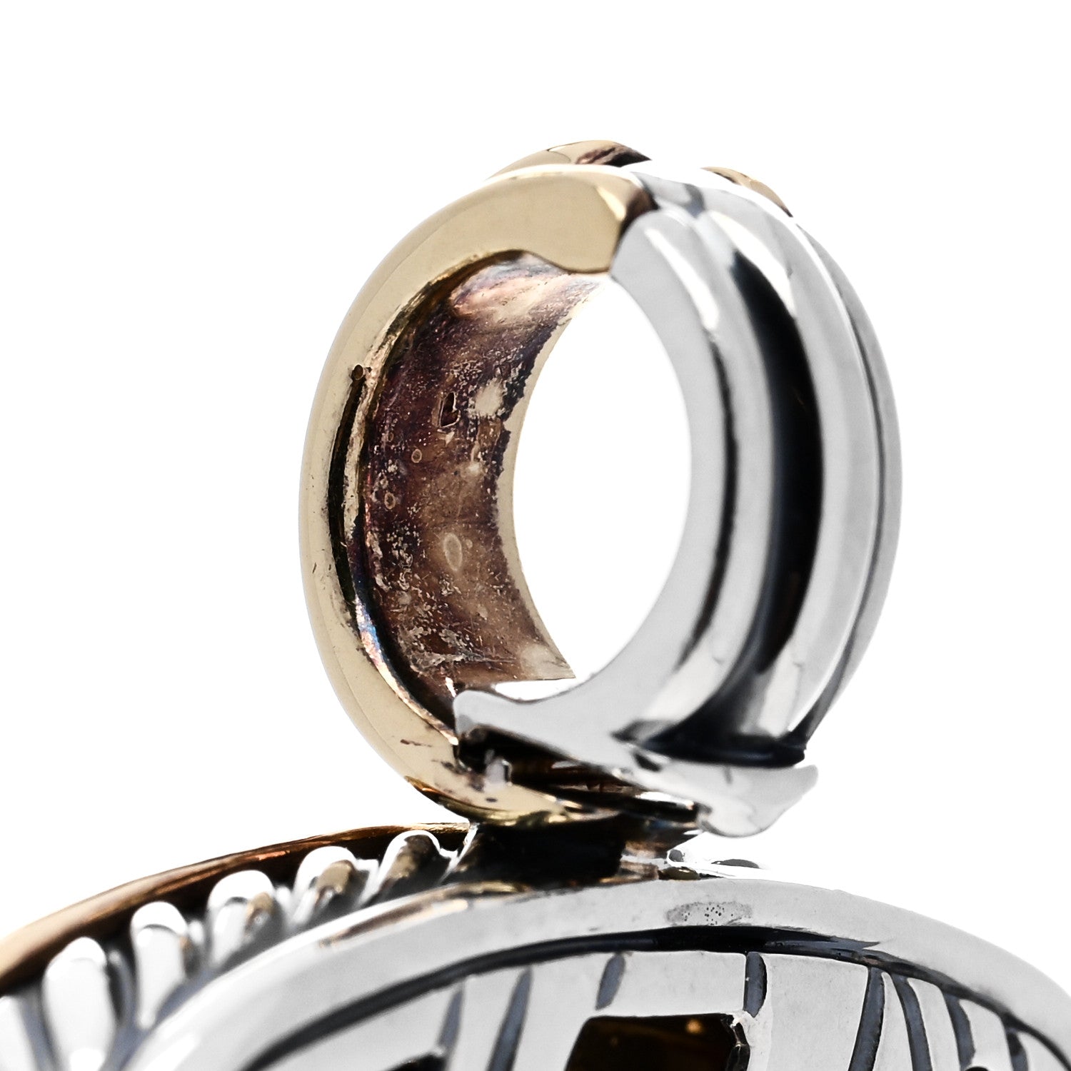 David Yurman Sterling Silver 18K Yellow Gold Diamond Smoky Quartz 19mm Albion Enhancer Pendant 5 of 5