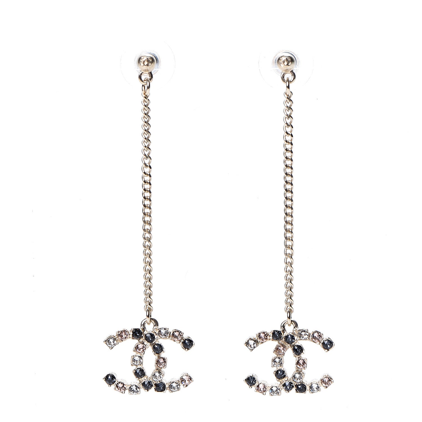 Crystal CC Drop Earrings Pink Grey Gold