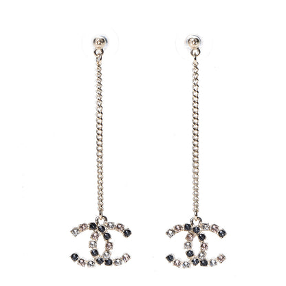 Chanel Crystal CC Drop Earrings Pink Grey Gold 1 of 4