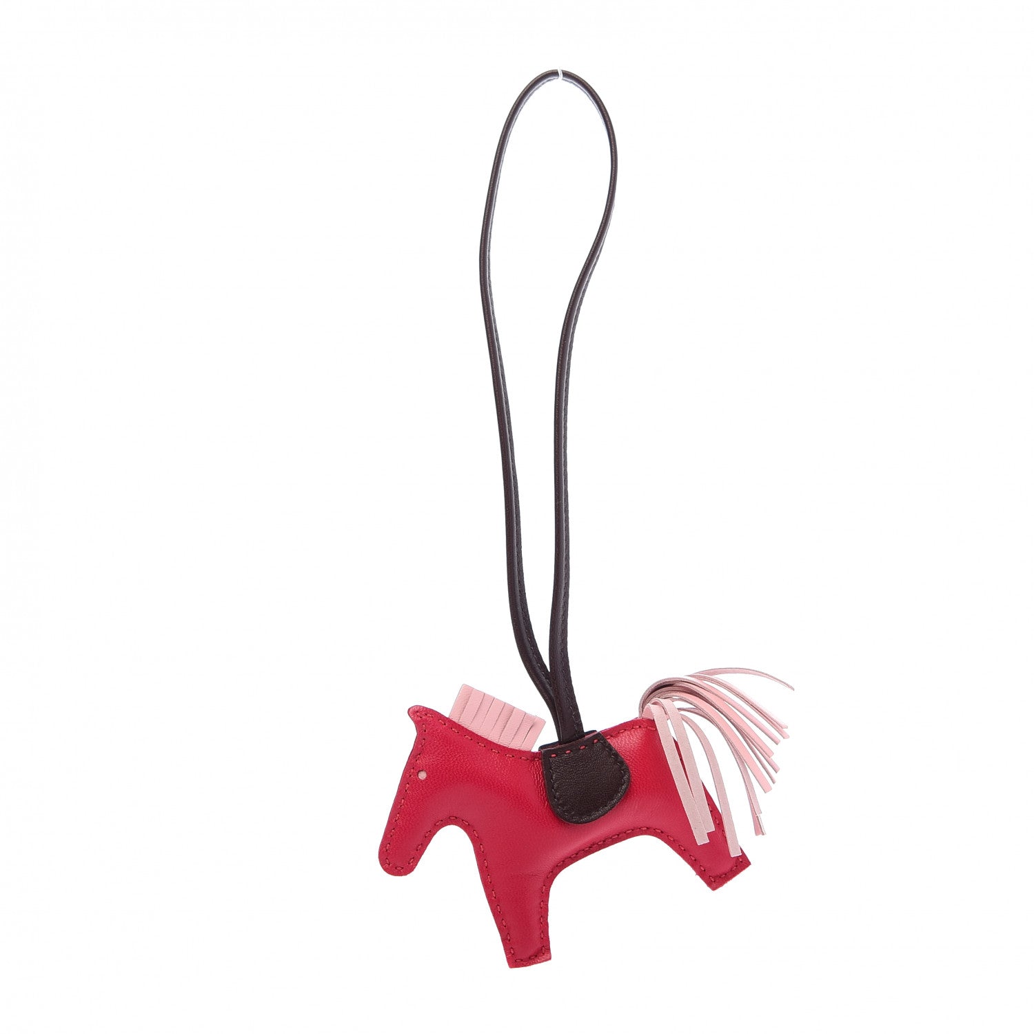Hermes Milo Lambskin Grigri Rodeo Horse Bag Charm PM Rose Sakura Framboise Rouge Sellier 3 of 5