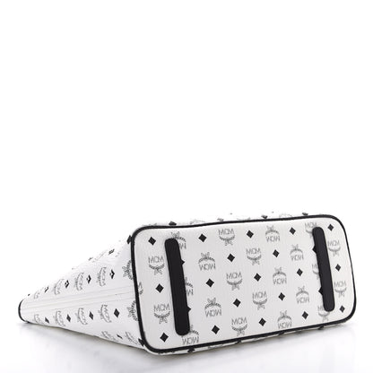 MCM Visetos Studded Medium Anya Zip Top Shopper Tote White 4 of 10