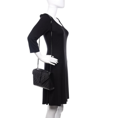 Saint Laurent Grain De Poudre Textured Mixed Matelasse Triquilt Medium Monogram Satchel Black 2 of 10