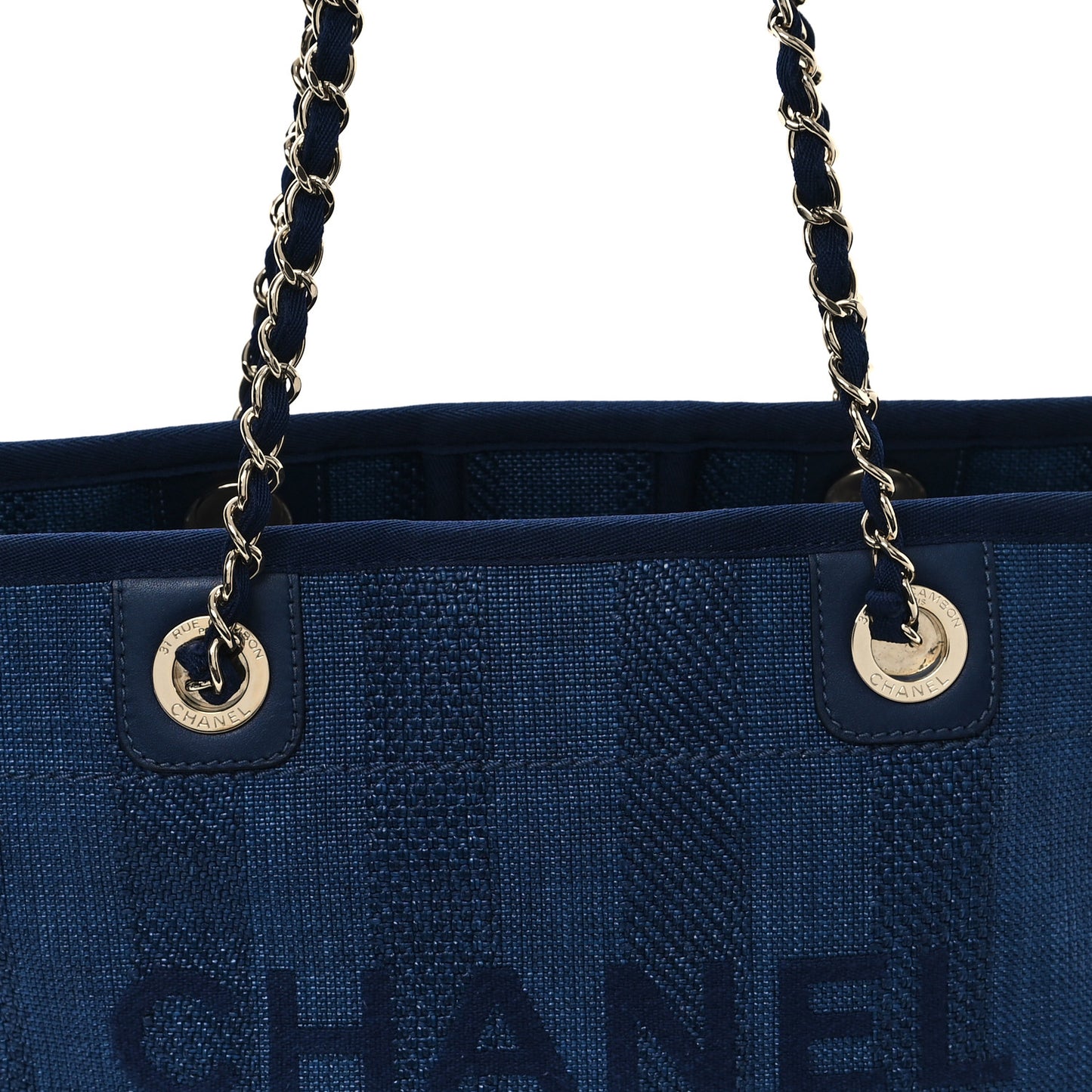 Mixed Fibers Striped Small Deauville Tote Navy Blue