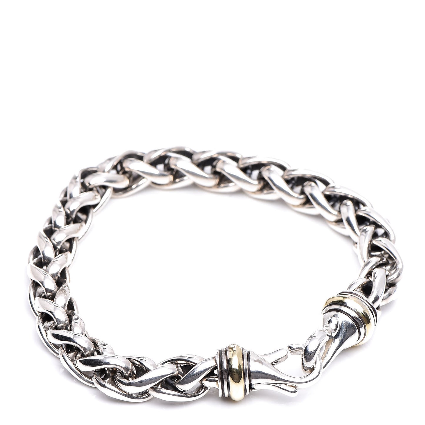 Sterling Silver 18K Yellow Gold 8mm Wheat Chain Bracelet