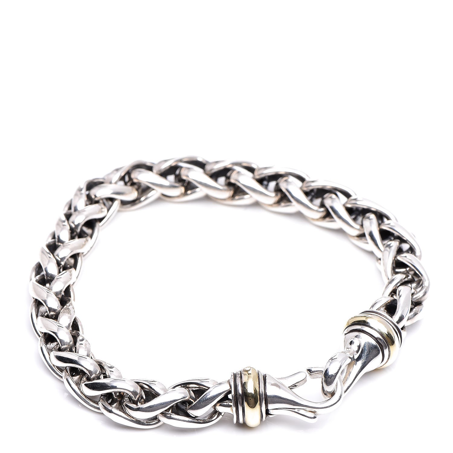 David Yurman Sterling Silver 18K Yellow Gold 8mm Wheat Chain Bracelet 3 of 5